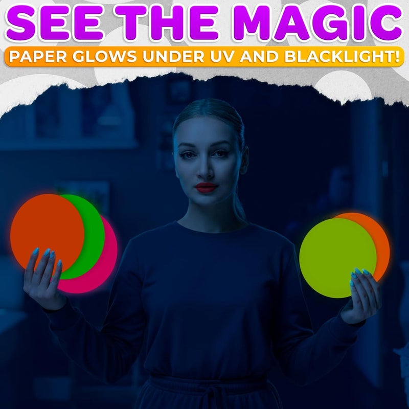 DIMROM 25 Sheets Neon Paper - Construction Colored Wrapper Shining Cardstock Sheets - UV Reactive Luminous Party Decorations Glow in the Dark Card Cardstock Colored Tissue Paper - Image 5